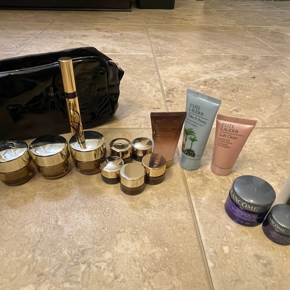 17 pieces Estee Lauder and Lancome Skincare Set with Black Bag